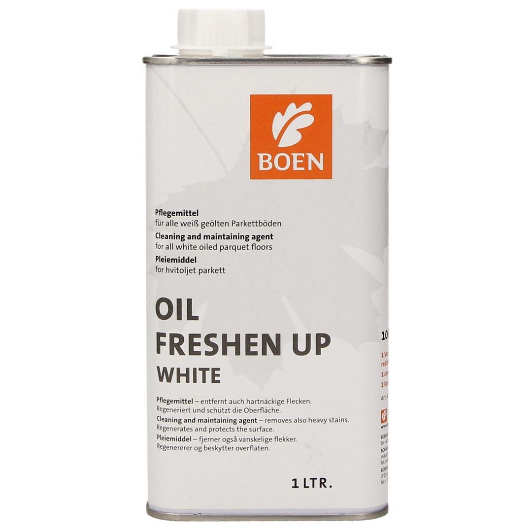 BOEN Oil Freshen Up white 1l

Cleaning and care product for white oiled floorings.
1 litre unit - usage approx. 80-100m².
Treat the floor from time to time mainly in highly
frequented areas which are often cleaned.